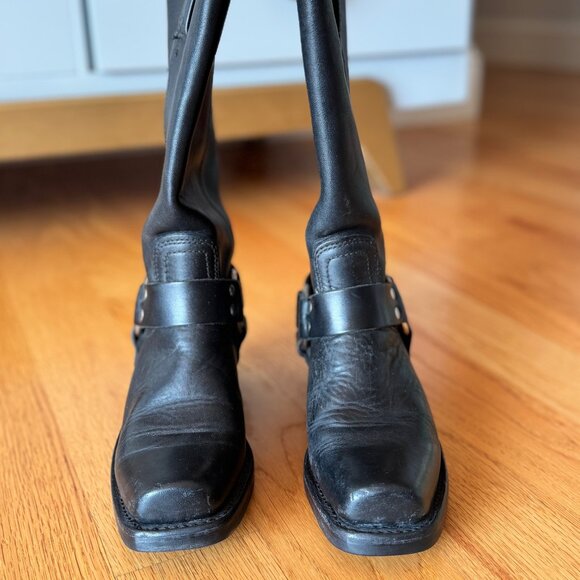 Frye Tall Leather Harness Boots Black Women’s Size 6.5 - Picture 3 of 5